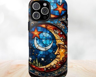 Celestial Stained Glass Moon & Sun Phone Case - Impact Resistant