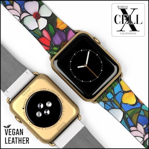 Floral Apple Watch Band: Vegan Leather Abstract Stain Glass
