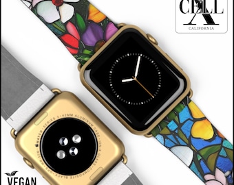 Floral Apple Watch Band: Vegan Leather Abstract Stain Glass
