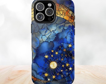 Celestial Stained Glass Moon & Sun Phone Case - Impact Resistant