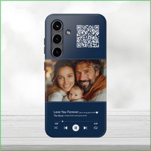 Custom QR code Music Plaque Galaxy S23 Phone Case, Clear Tough Phone Case, Personalized Picture Phone Cover, Customizable Samsung S24 S22