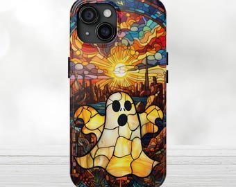 Spooky Ghost Phone Case, Faux Stained Glass Halloween Pattern