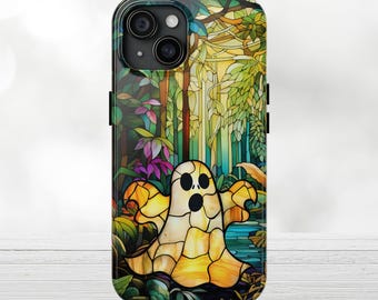Spooky Ghost Phone Case Faux Stained Glass Halloween Phone Case Cute Ghosty Lovers Gift for Galaxy S 24 23 22 21 Pixel 8 7 6 5 iPhone 15 14