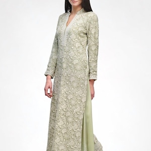 Ayurvastram AMRITA Pure Georgette Chikankari vestido Kurta festivo bordado a mano, conjunto de trajes: hecho a pedido, personalizable