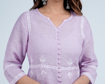 Ayurvastram LALITA Linen-Cotton Hand Embroidered Tunic Kurti: Made to Order/Customizable