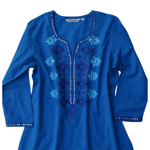 Ayurvastram IVY Embroidered Mirror Work Printed Pure Cotton Tunic