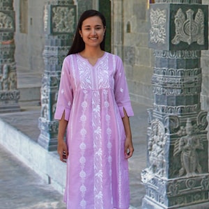 Ayurvastram - Nilsa Hand Embroidered Pure Soft Cotton Long Tunic Kurta Dress: Made to Order/Customizable