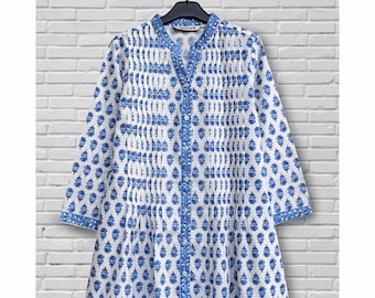 Ayurvastram - Juno Pure Cotton Block Print Style Front Pleated Tunic