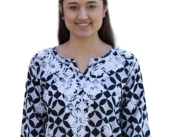 Ayurvastram - Mili Pure Cotton Printed and Hand Embroidered Tunic Top
