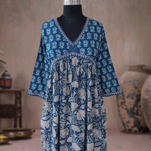SRISHTI Pure Cotton Block Print, Red Long Dress Kurta