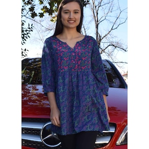 Ayurvastram - Megha Pure Cotton Printed and Hand Embroidered Tunic