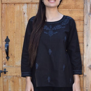 Ayurvastram Eri Hand Embroidered Pure Cotton Short Tunic Top
