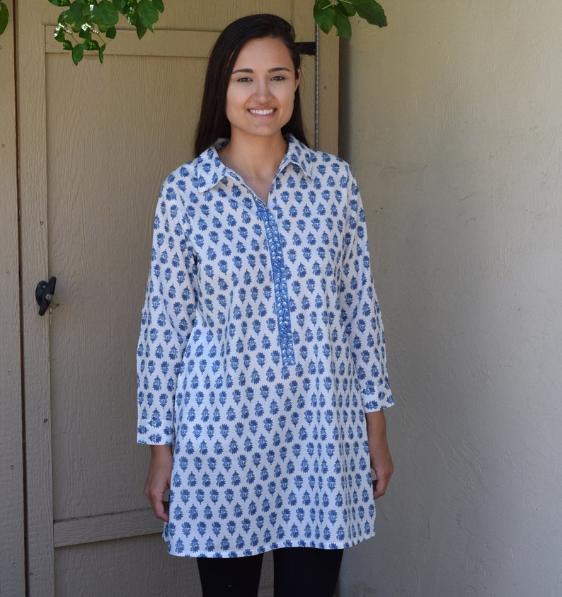 Ayurvastram Hand Block Printed Cotton Tunic Top - Kurti Blouse With Pockets, Black Grey Motif - View #4