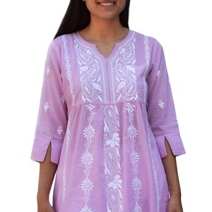 Ayurvastram - NEERA Hand Embroidered Pure Soft Cotton Tunic Kurta Dress: Made to Order/Customizable