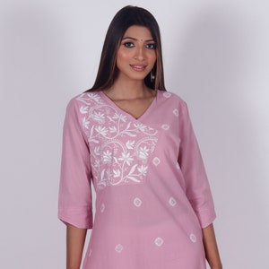 Ayurvastram - GODAVARI Pure Cotton Hand Embroidered Tie Dye Tunic Dress Kurta: Made to Order/Customizable