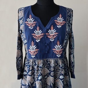 MAINA Pure Cotton Printed and Hand Embroidered Tunic: Made to Order