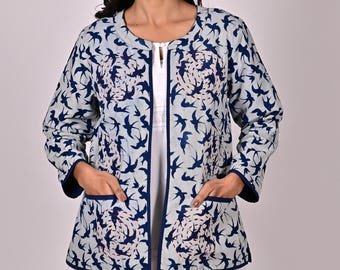 Arya Baumwollblock bedruckte, handbestickte Jacke, auf Bestellung