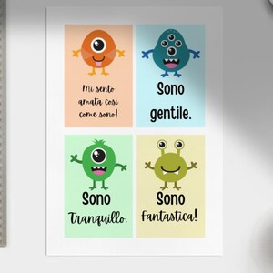Mostriciattoli delle Emozioni – Carte Positive da Stampare per Bambini | Affermazioni di Autostima | PDF Educativo