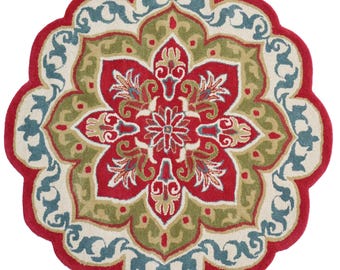 Handmade Floral Wool Rug-Petals 6287-Red-150x150cm