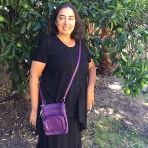Leather purple purse bag Leather purse crossbody fully adjustable strap