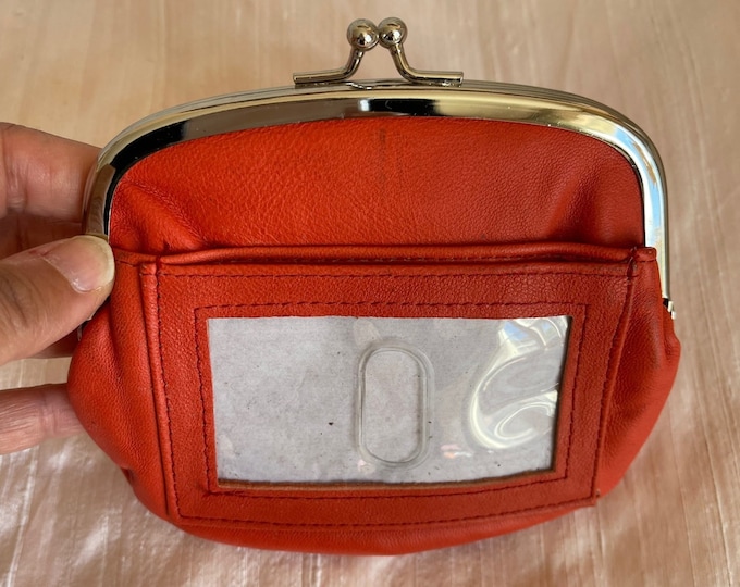 Leather orange coin purse id slot + snap pocket w/ 6 credit card slots change purse leather coin bag leather coin pouch leather coin holder