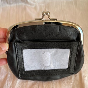 Leather black coin purse id slot snap pocket w/ 6 credit card slots change purse leather coin bag leather coin pouch leather coin holder image 1