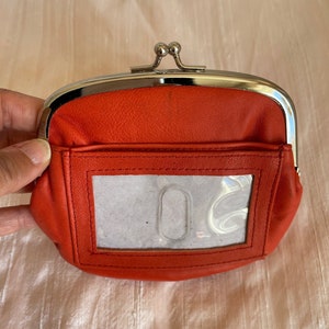 Leather orange coin purse id slot + snap pocket w/ 6 credit card slots change purse leather coin bag leather coin pouch leather coin holder