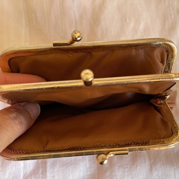 Leather tan coin purse 2 snap + 2 zippered pockets change purse leather coin bag leather coin pouch leather coin holder