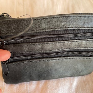 Leder schwarz Geldbörse 4 Reißverschlusstaschen Geldbörse Leder Münztasche Leder Münzbeutel Leder Münzhalter