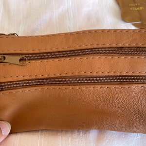 Leather tan coin purse 4 zippered pockets change purse leather coin bag leather coin pouch leather coin holder image 1