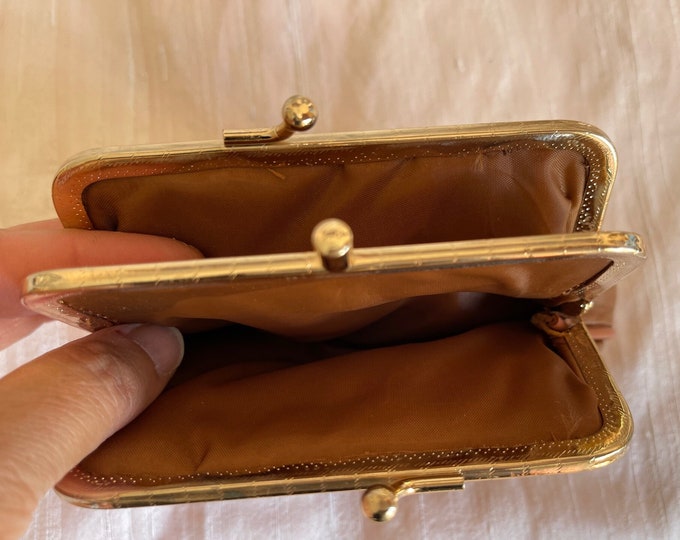 Leather tan coin purse 2 snap + 2 zippered pockets change purse leather coin bag leather coin pouch leather coin holder