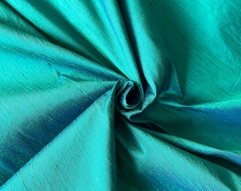 Peacock Teal Blue & Green 100% dupioni silk fabric yardage By the Yard *Now 55" wide* *New color as of April 2022* SAME DAY SHIPPING