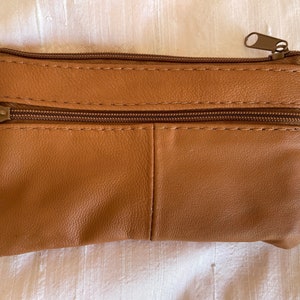 Leather tan coin purse 4 zippered pockets change purse leather coin bag leather coin pouch leather coin holder image 2