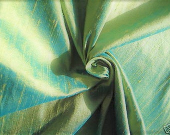 Green Turquoise Blue iridescent 100% Shantung silk fabric yardage By the Yard *Now 55" wide* SAME DAY SHIPPING