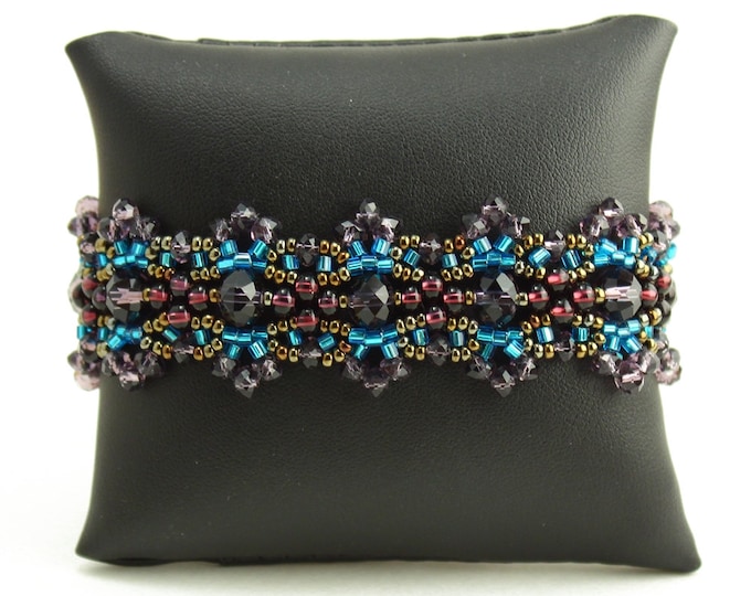 Hand beaded purple turquoise bracelet, double magnetic closure, crystalicious desert sunset 7.5 inches #106