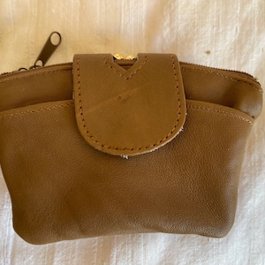 Leder-Gelb-Geldbeutel 2 mit Reißverschluss + 1 Druckknopf-Taschen Kleingeld-Leder-Münztasche Leder-Münzbeutel Leder-Münzhalter