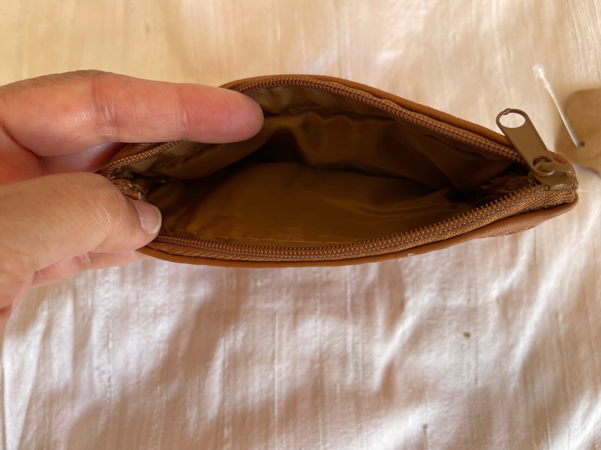 Leather tan coin purse 4 zippered pockets change purse leather coin bag  leather coin pouch leather coin holder