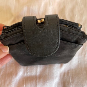 Leder schwarz Geldbörse Leder Geldbörse 2 Reißverschluss + 1 Druckknopf Kleingeld Geldbörse Leder Geldbörse Leder Münze Beutel Leder Münzhalter