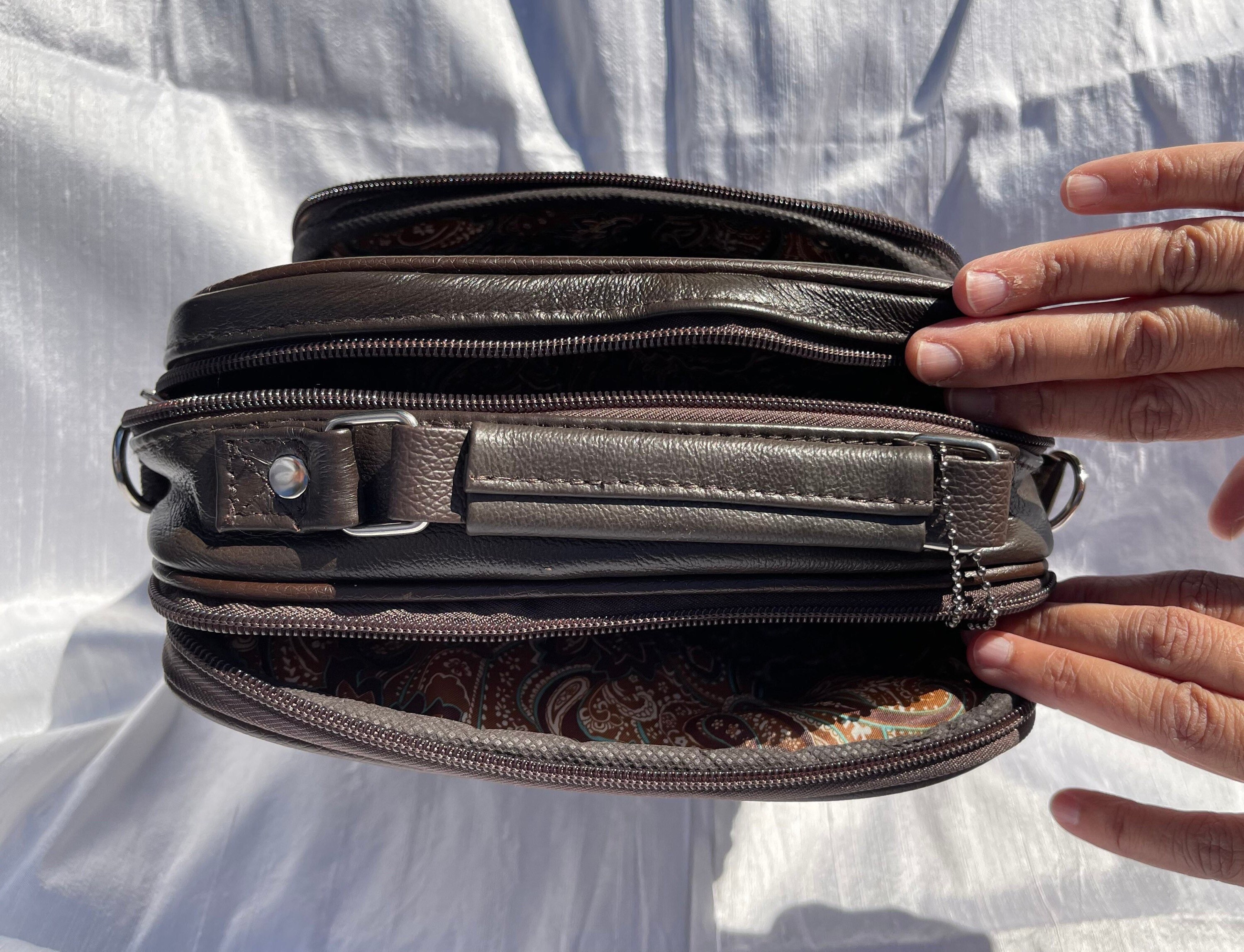 Brown Square-shaped Genuine Leather Bag