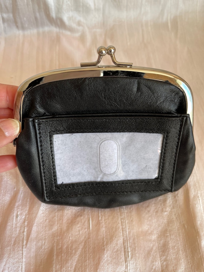 Leather black coin purse id slot snap pocket w/ 6 credit card slots change purse leather coin bag leather coin pouch leather coin holder image 1