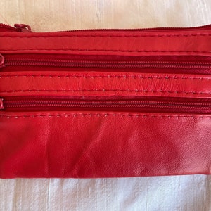 Rot Leder Geldbörse 4 Reißverschlusstaschen Geldbörse Leder Münztasche Leder Münzbeutel Leder Münzhalter