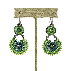 Hand beaded green earrings crystalicious #109
