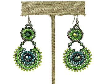 Hand beaded green earrings crystalicious #109