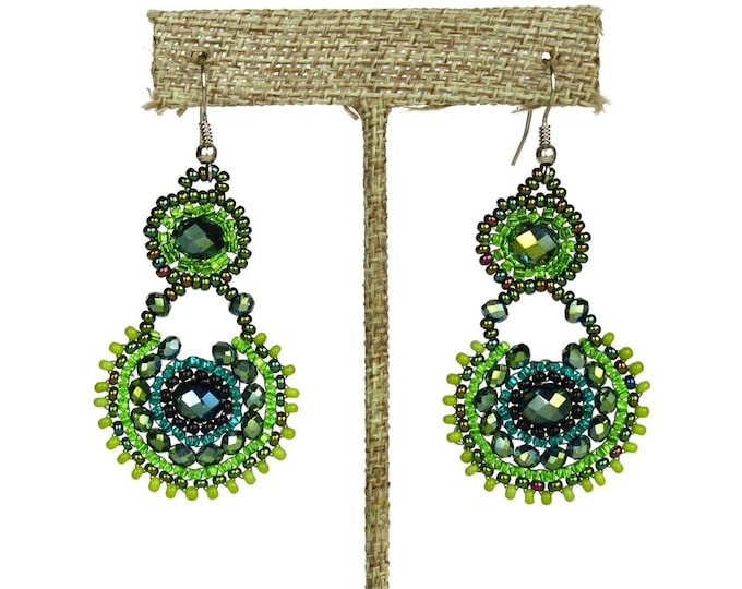 Hand beaded green earrings crystalicious #109