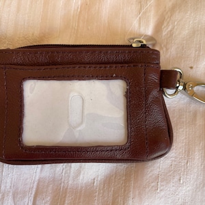 Leather burgundy coin purse id slot + 1 zippered pocket w/ secure clasp change purse leather coin bag leather coin pouch leather coin holder