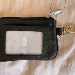 Leather black coin purse id slot + 1 zippered pocket with secure clasp change purse leather coin bag leather coin pouch leather coin holder