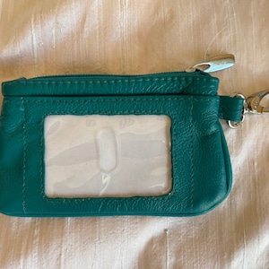 Leather teal coin purse id slot + 1 zippered pocket with secure clasp change purse leather coin bag leather coin pouch leather coin holder