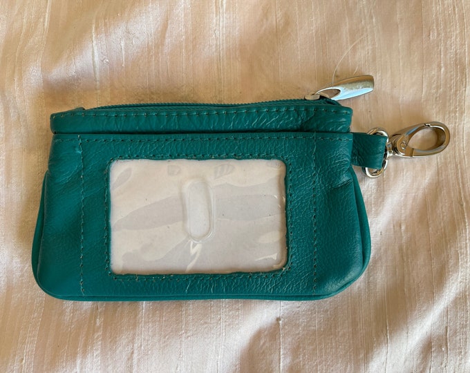 Leather teal coin purse id slot + 1 zippered pocket with secure clasp change purse leather coin bag leather coin pouch leather coin holder