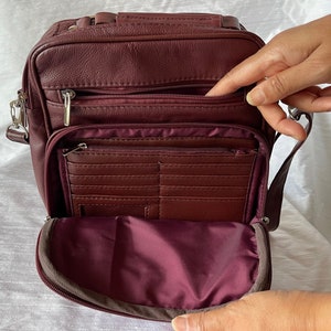 Leather burgundy square purse bag Leather purse crossbody built in wallet, tablet pocket, fully adjustable strap FREE 2 to 3 days delivery