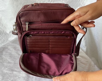 Leather burgundy square purse bag Leather purse crossbody built in wallet, tablet pocket, fully adjustable strap FREE 2 to 3 days delivery